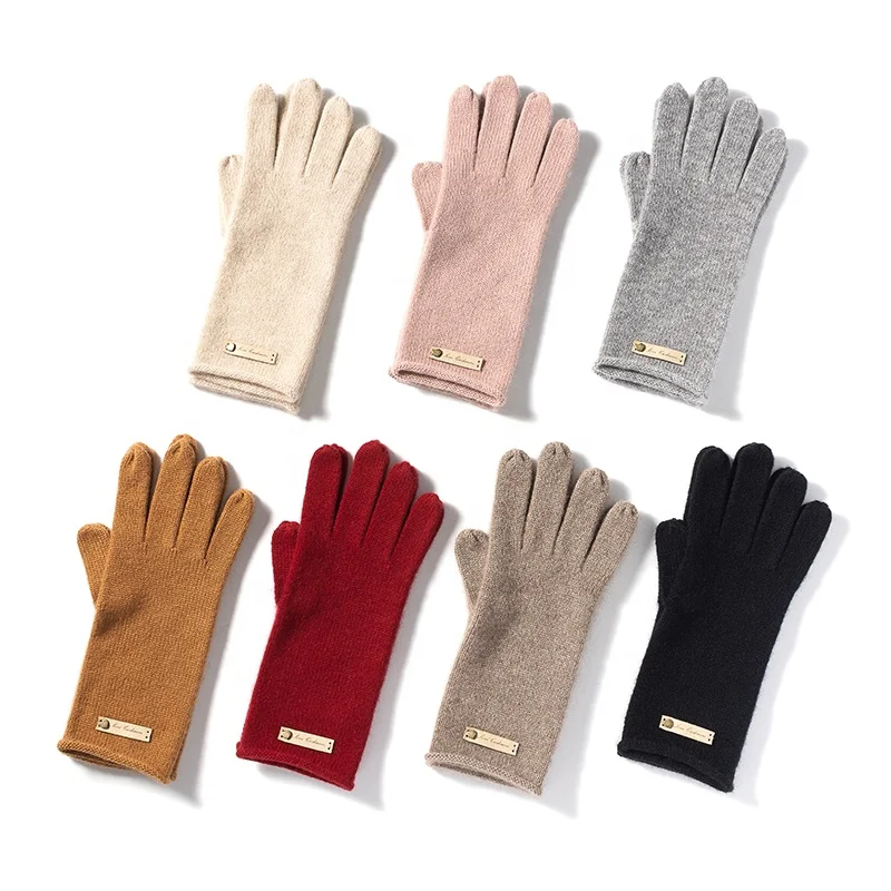 Оптовая продажа с фабрики осенне-зимние женские трикотажные кашемировые перчатки премиум-класса с свернутой каймой