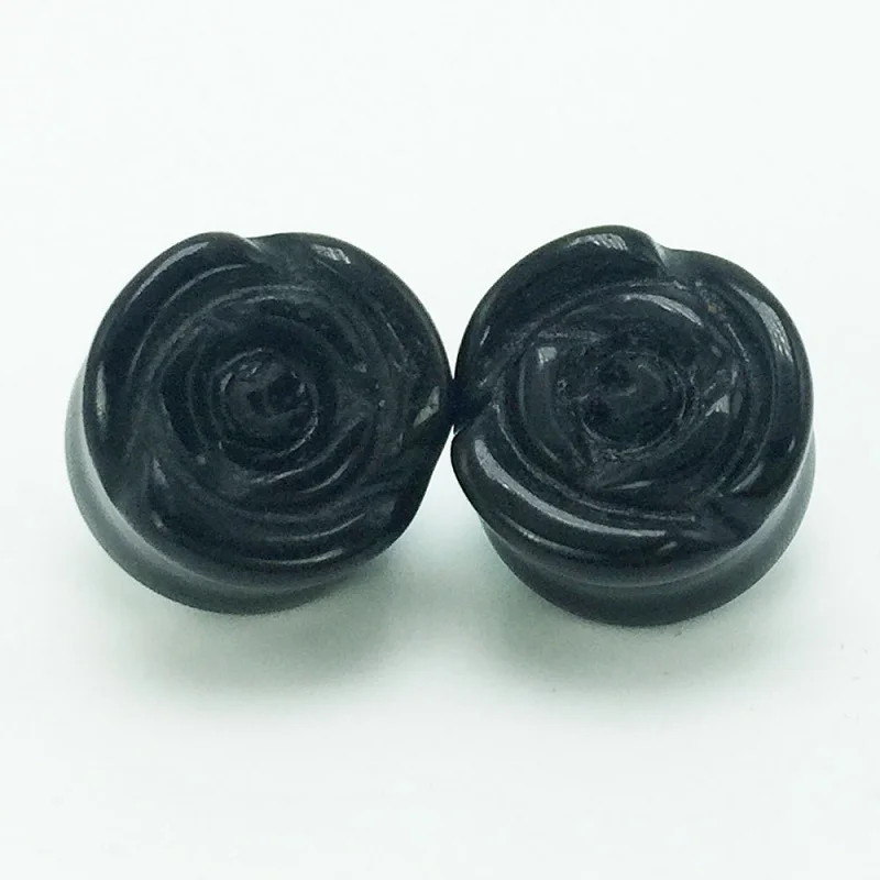 12 мм полированный новый дизайн натуральный драгоценный камень цветок Роза жажда черный агат серьги розовый Агат беруши