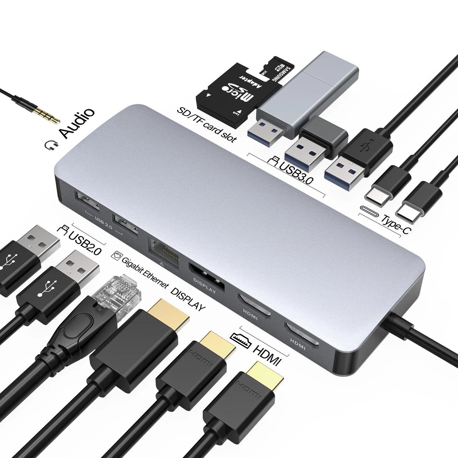 Factory wholesale multiport hubs  14 in 1 USB Type C Hub Adapter  docking station