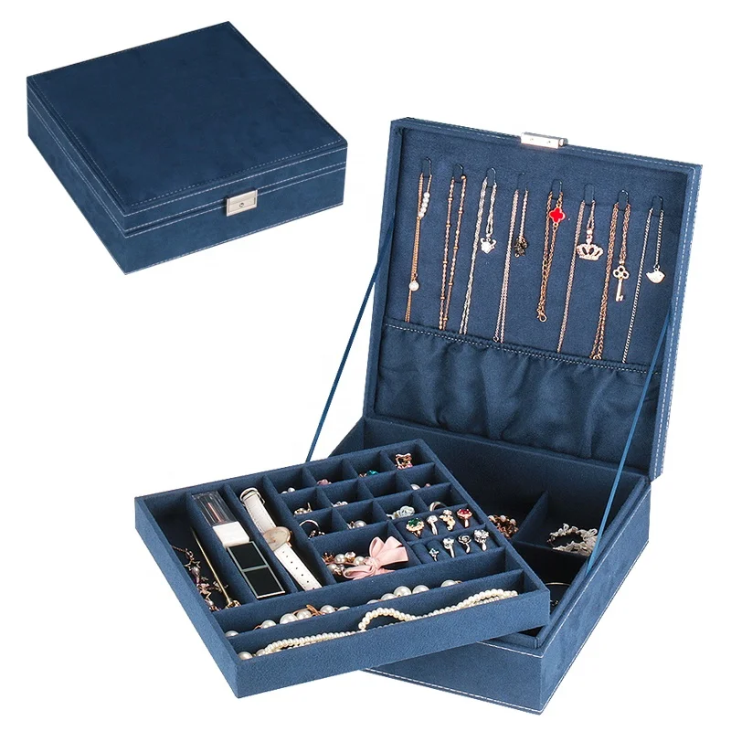 Про синий цвет ящик для хранения ювелирных изделий с дисплеем лоток Box Дело коробки логотипом клиента