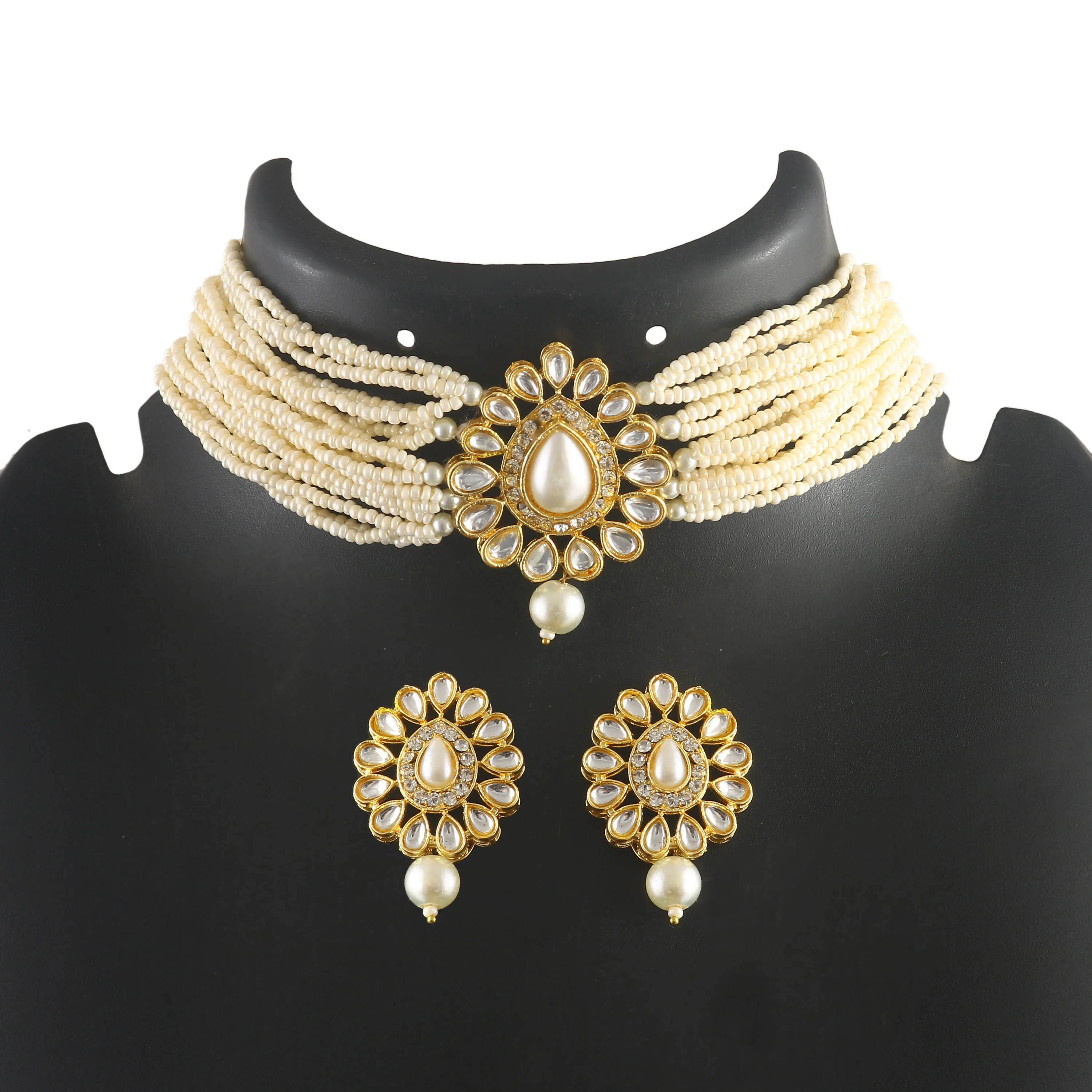 Latest fashion 2024 designer Indian stylish coloured stone beads choker necklace set for womens and girls for wedding