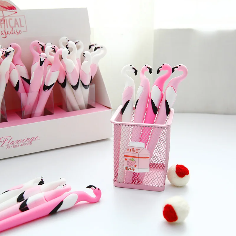 Office Stationery Colorful Creative Flamingo Shaped Neutral Pen 0.5mm Blue Needle Tube Gel Pen For Gifts School Office