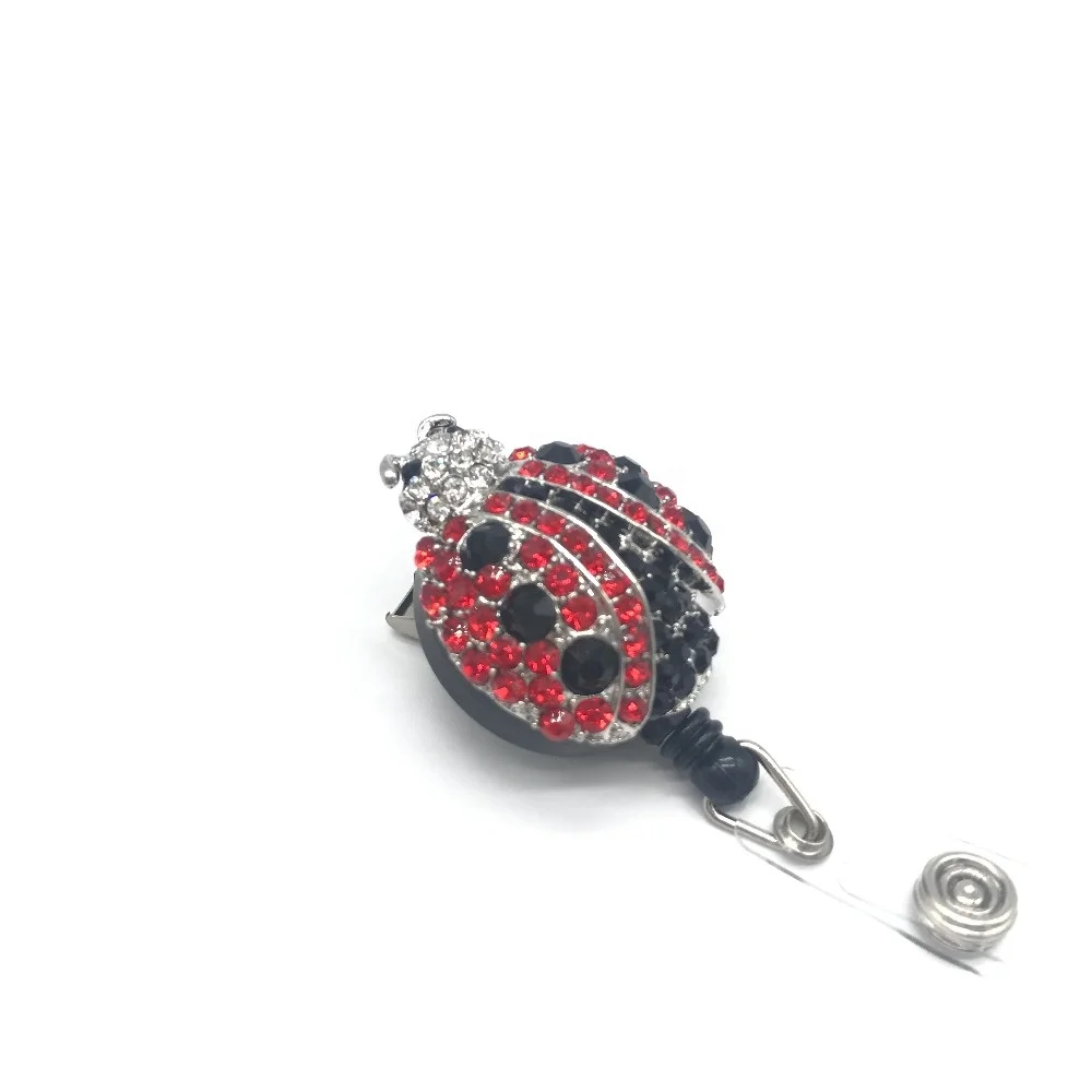 Fashion Hot Sale Rhinestone Crystal Ladybug Badge Holder