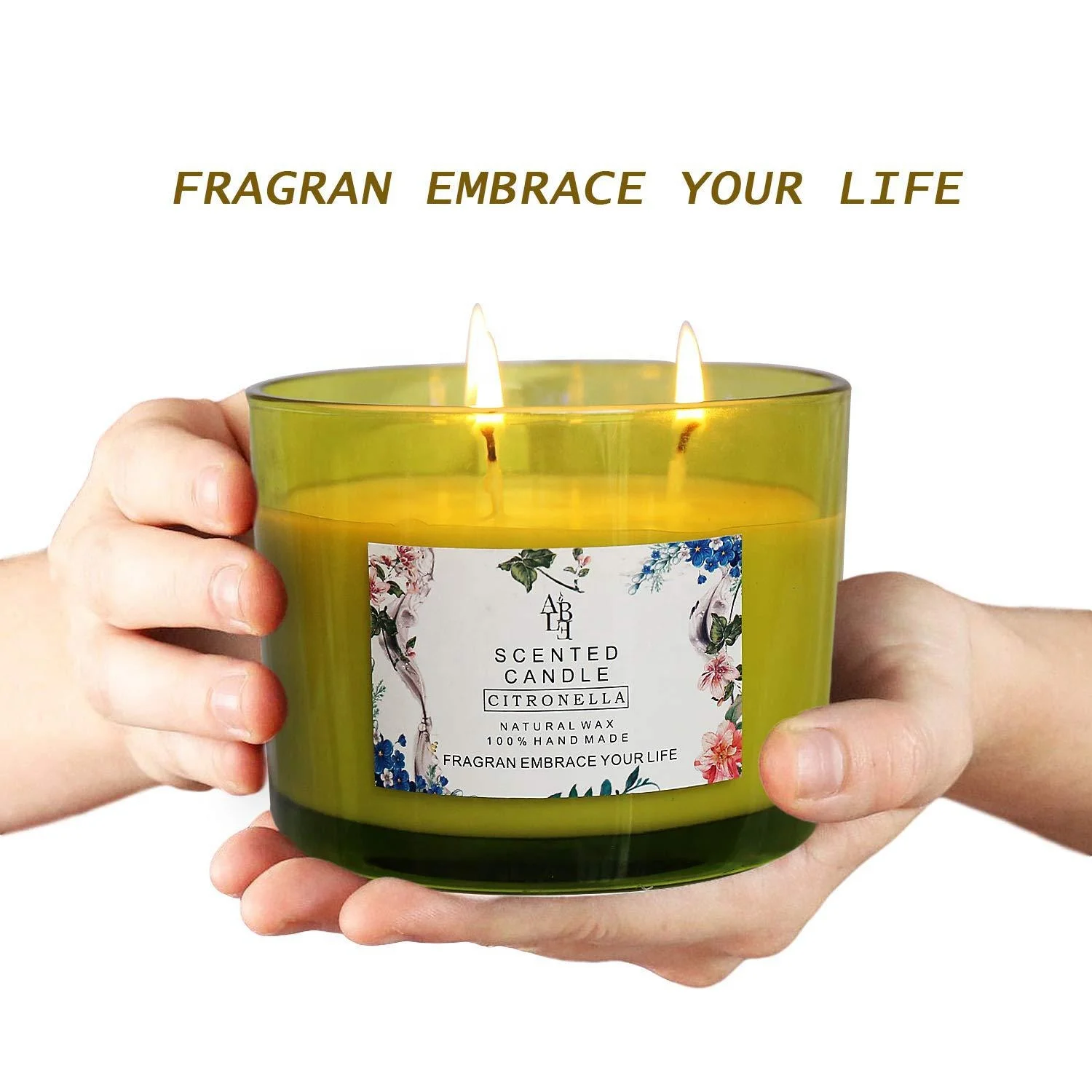 Wholesale 3 wick 100% natural soy scented candle in glass jar with lid