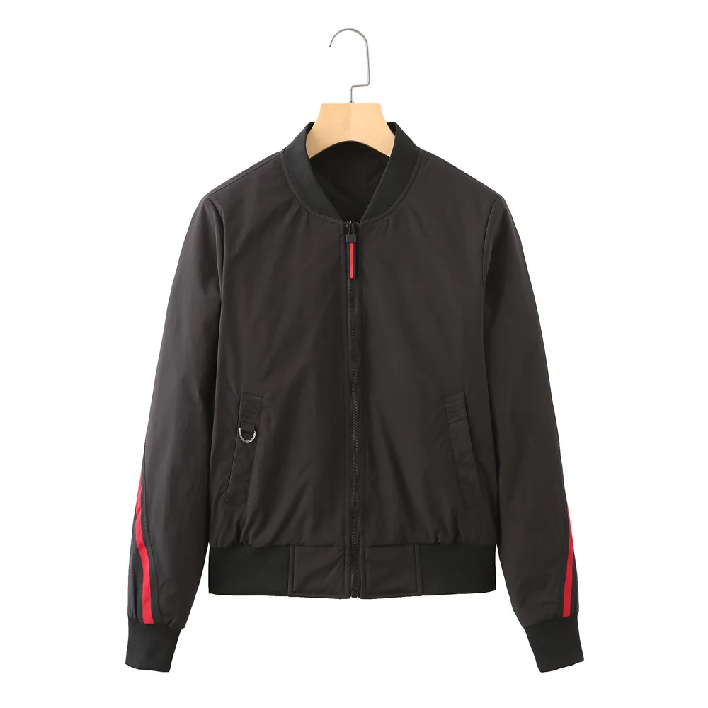 Women Striped Sleeve Cropped Bomber Jacket Lady Zipper Up Thin Puffer Jacket Light College Jacket Baseball Jackette Chaquetas de