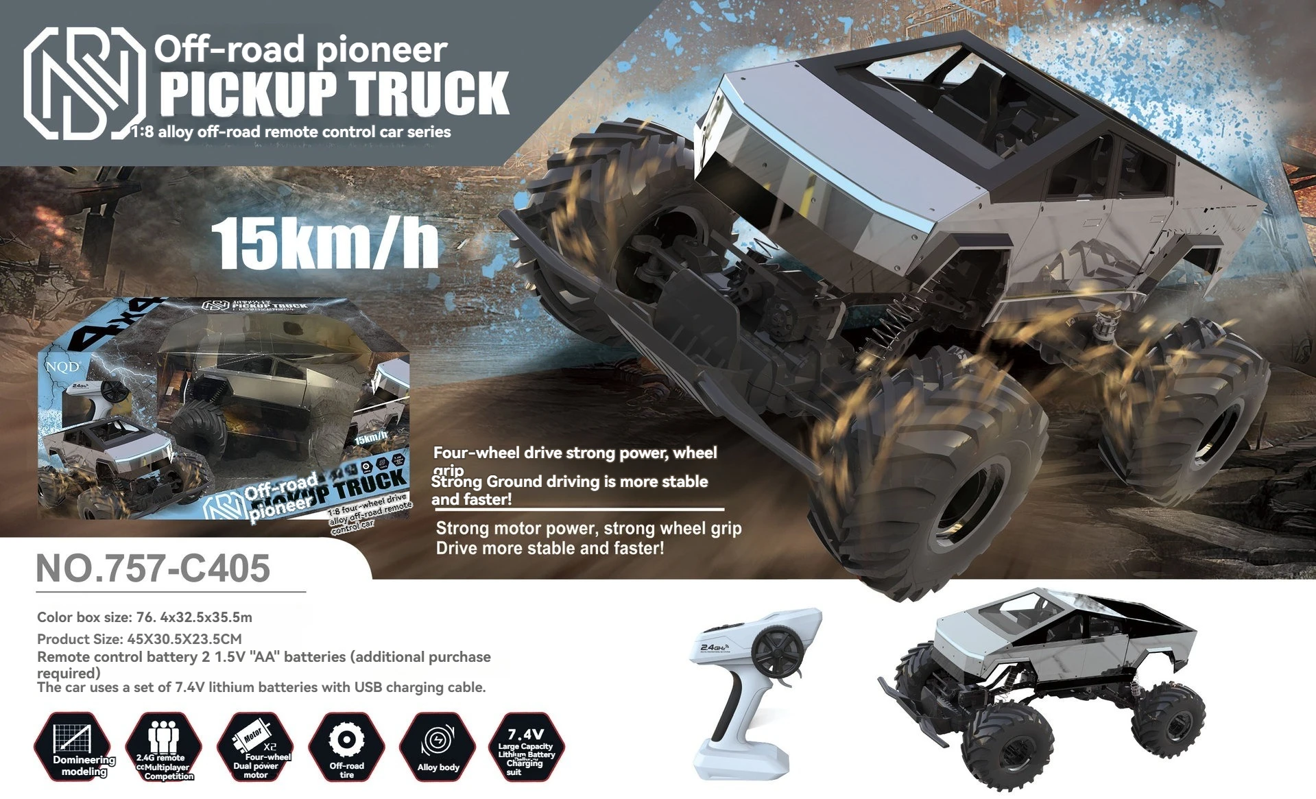 Wholesale New 1:8 2.4G Big Wheel Cybertruck RC Car Toys Off-Road Climber Remote Control Truck With Light For Children