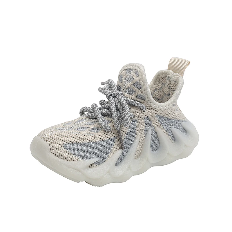 Кроссовки Yeezy детские резиновые плоская подошва Нескользящие сетчатые для мальчиков и девочек Прямая поставка с