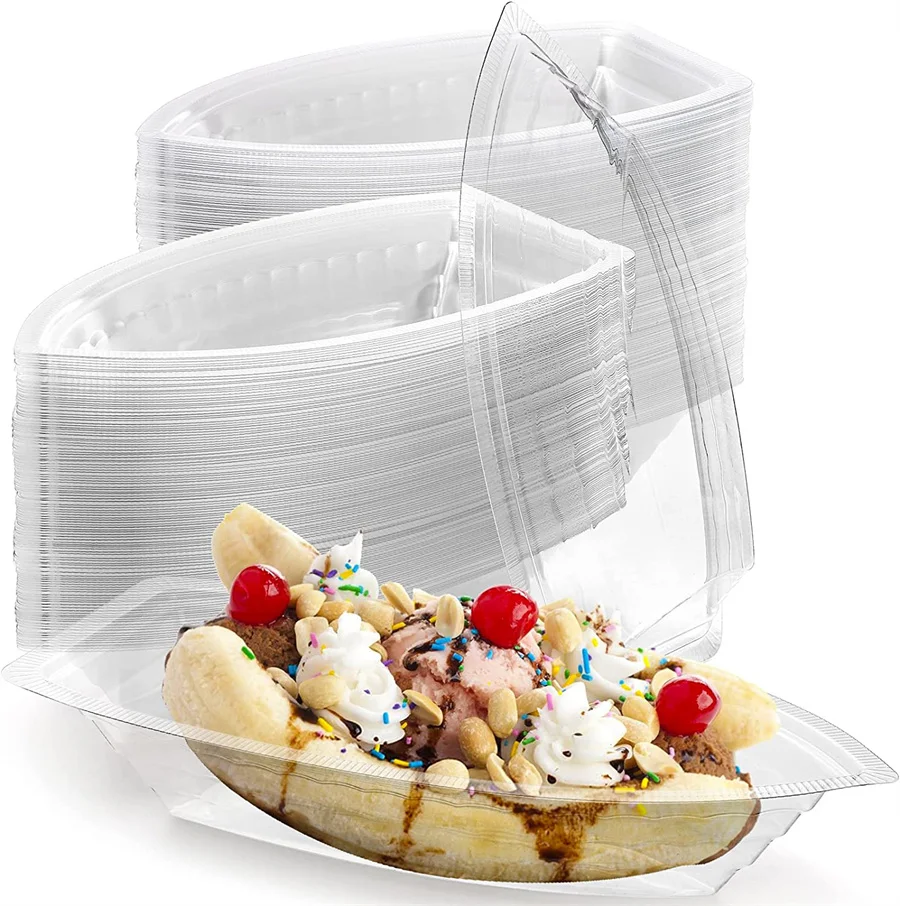 12 OZ  Banana Split Boat Plate Disposable Dessert Bowls Clear Plastic Ice Cream Sundae Serving Bowls for Snack