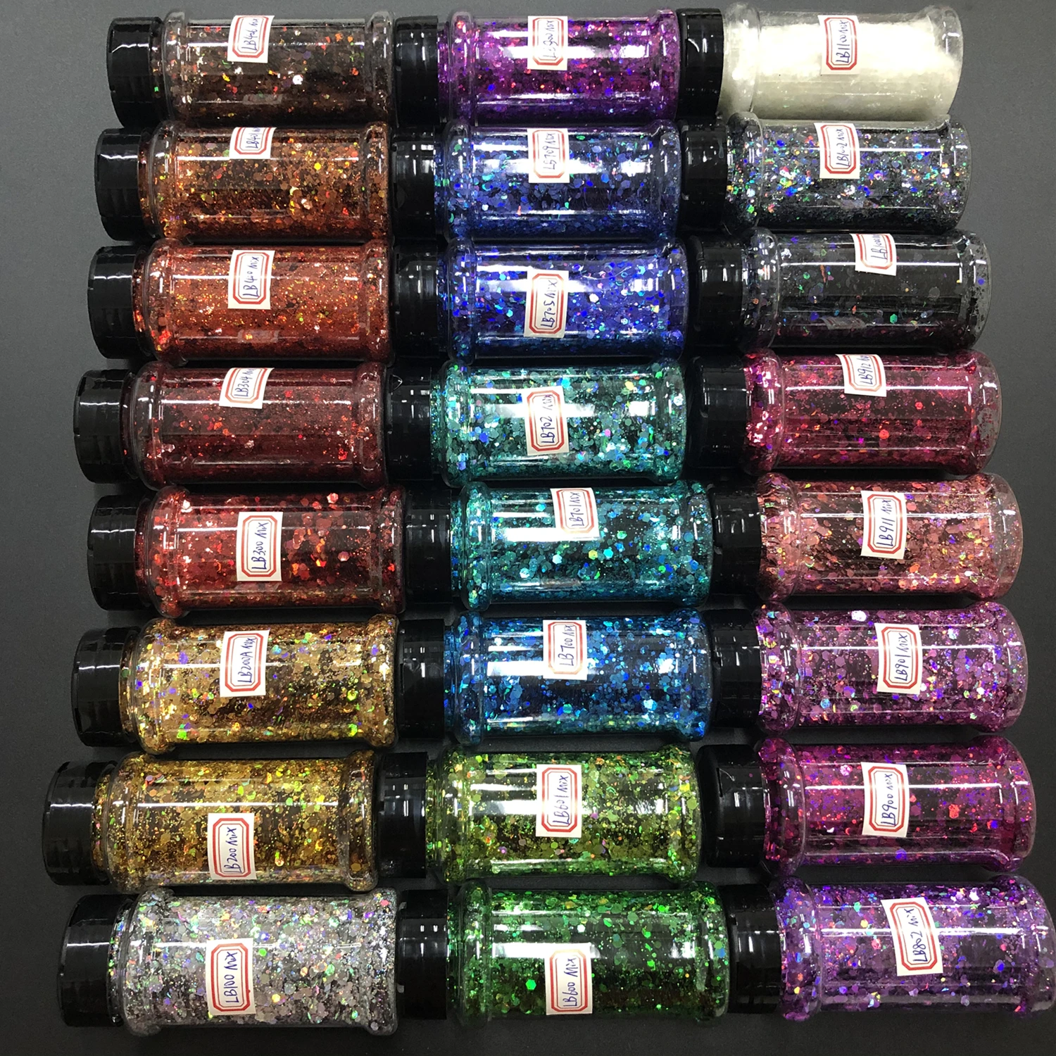 Top Sale Bulk 24 Colors Polyester Holographic Chunky Mix Cosmetic Nails Glitter In Shaker