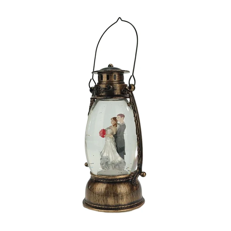 Custom Resin figurine lantern lights Snow Globe lovers wedding water ball LED light glass ball home decoration Wedding gifts