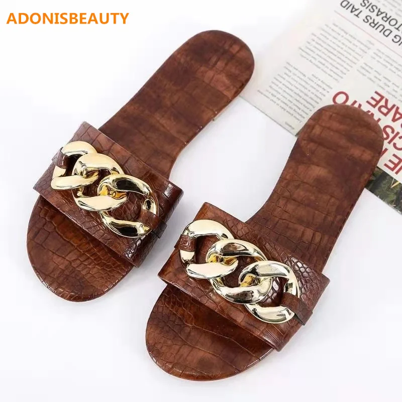 
2021 New Fashion Women Shoes with Chain Summer Beach Flat Sandals Indoor Outdoor Wear 