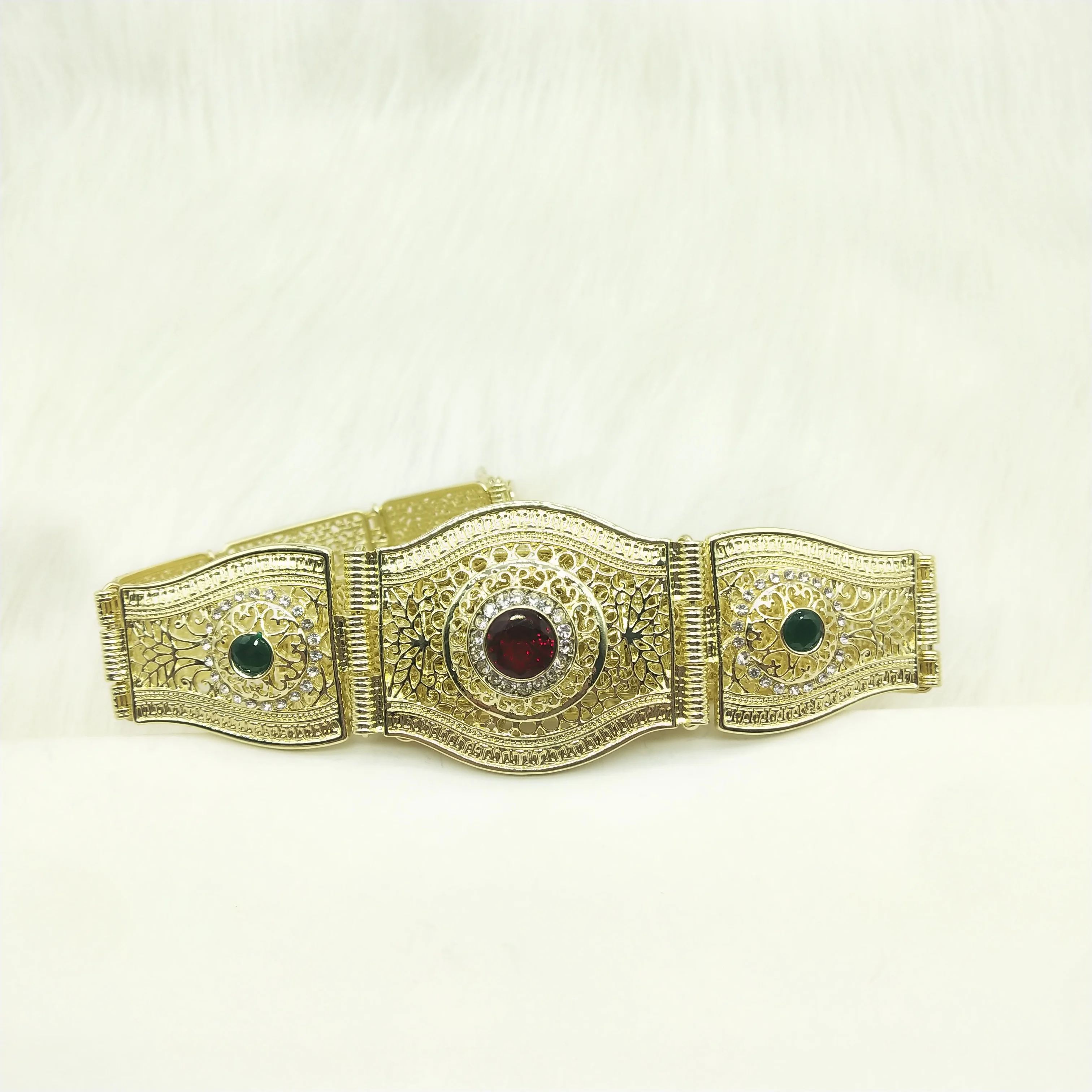 Sunspicems Morocco Women Caftan Belt Gold Color Red Green Stone Ethnic Wedding Dress Kaftan Abaya Metal Waist Chain Belt Jewelry