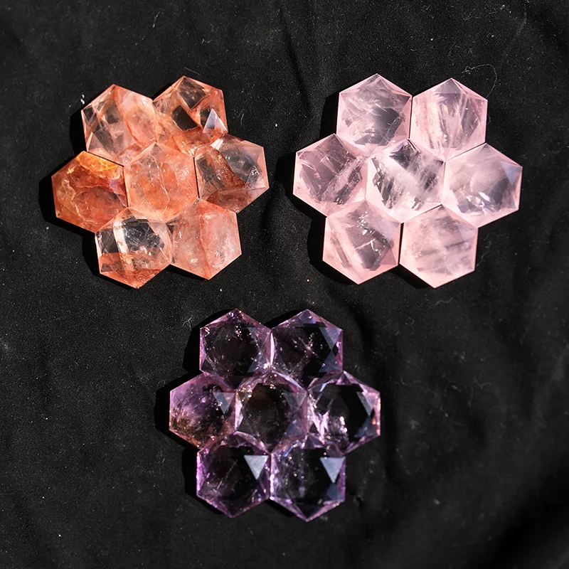Natural Ornaments Crystals Pure Amethyst Rose Quartz Fire Quartz Hexagram Pendant