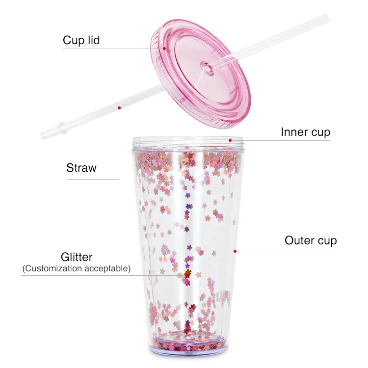Lincond Double Wall Plastic Cups With Straw And Lid LD-C204