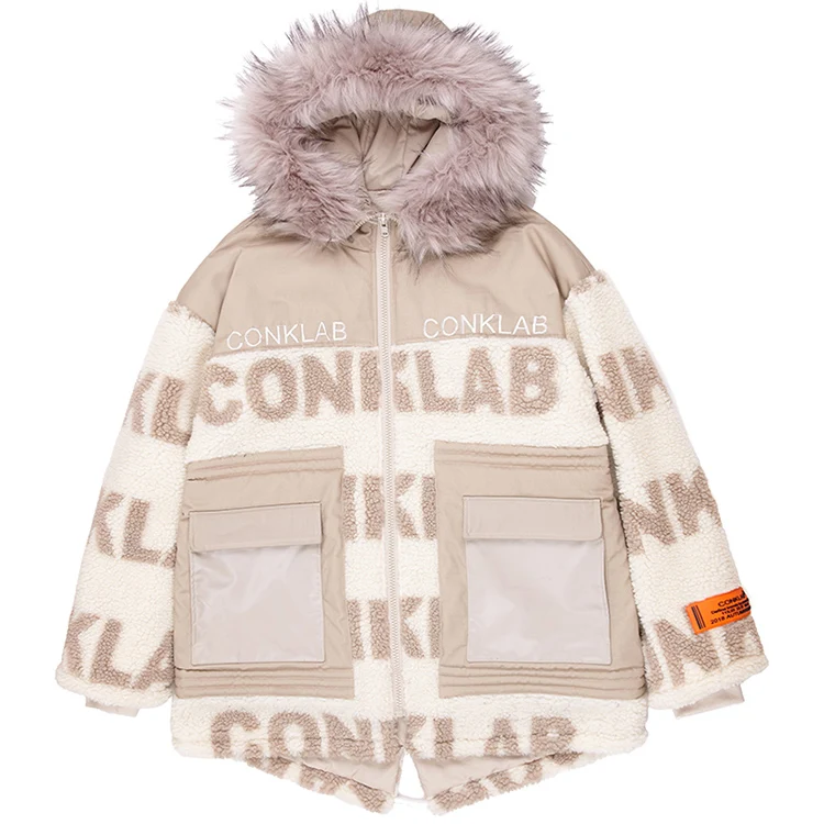 CONKLAB thick customize womens long section winter lamb fur jackets warm original brand street jackets