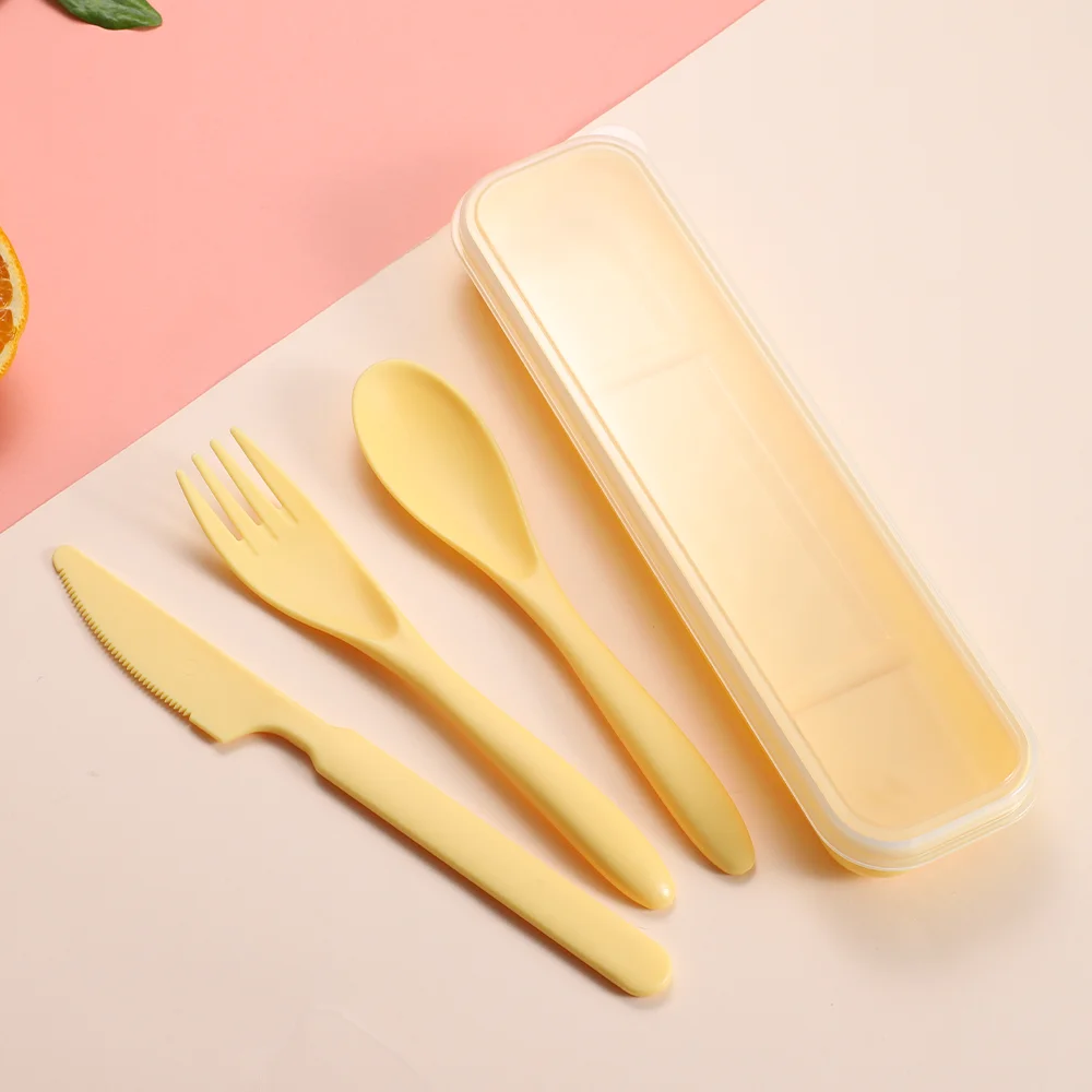 Wheat Straw Outdoor Portable Eco-friendly cutlery   Easy to clean and reusable Wheatstraw cutlery set with case