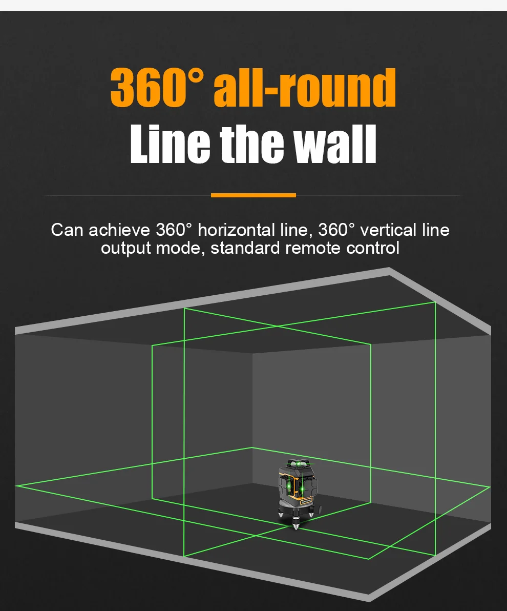Поворотный нивелер 360 зеленый самовыравнивающийся 12 линий 3d лазерный уровень