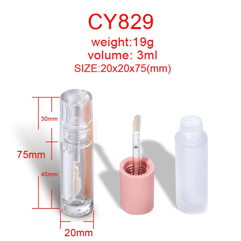 Customization 3ml cosmetic packaging fully transparent clay empty bottle rubber texture lip gloss tube plastic