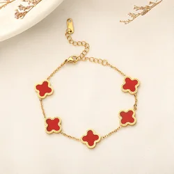 Amazon Hot Sale 18k Gold PVD Plated  Stainless Steel Four Leaf clover Bracelet  Jewelry