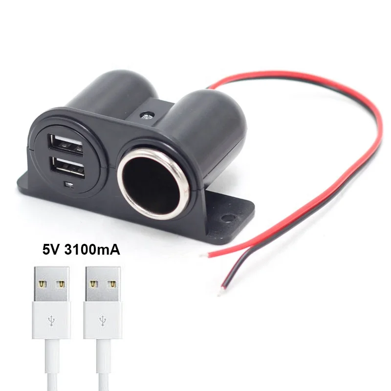 Black Car Cigarette Lighter Auxiliary USB Dual Power Outlet DC 12V Socket Plug Adapter Car Accessories