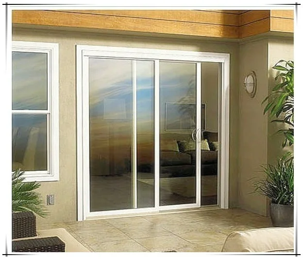 PVC double glass grills type design,balcony sliding door and window