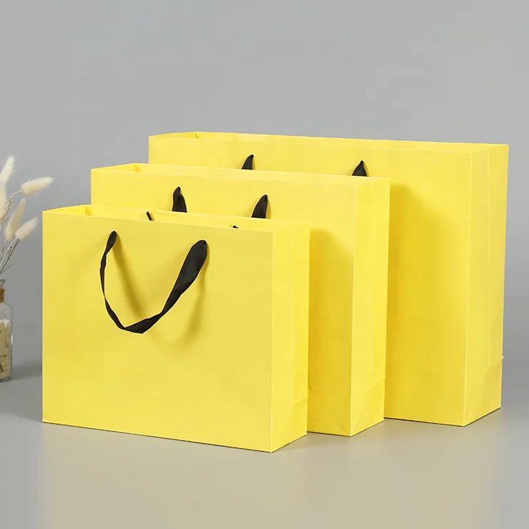 Fashion Small Medium Large pure color paper bag packaging for cosmetics clothing shopping paper bag
