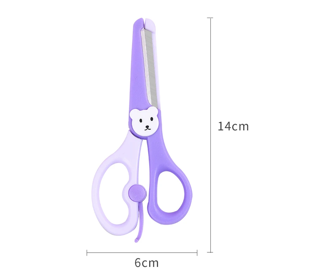 OULE Children Diy5 Inch All-plastic Round Head Cute Bear Scissors Protect Children Safety Stationery Hand Scissors