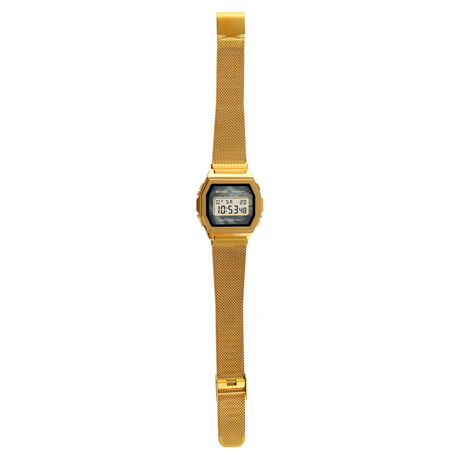 SKMEI 1806 Brand LED Casual Digital Watches Fashion Men Gold Wrist Watch Stainless Steel Water Resistant Unisex Sport Watch