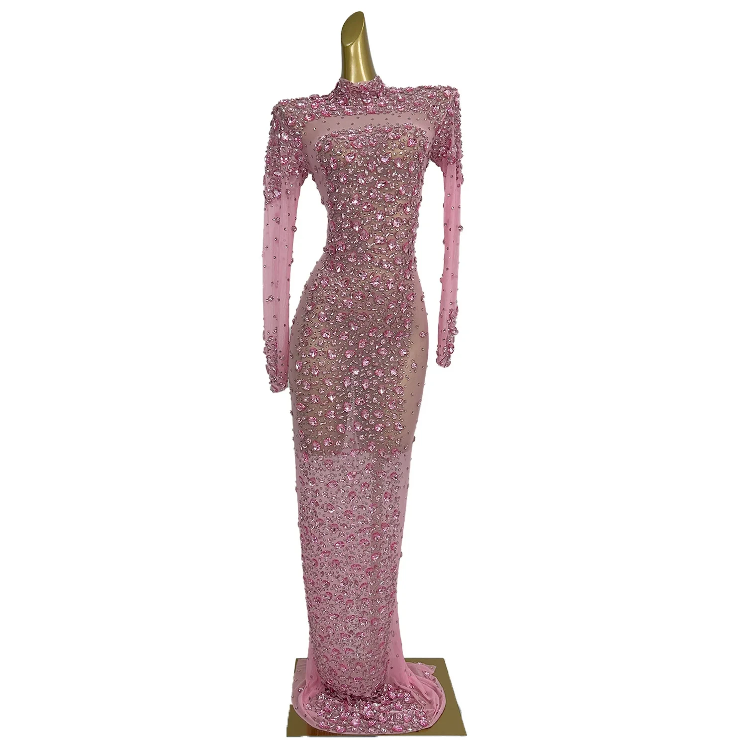 Sexy See Through Diamond Birthday Wedding Dinner Dress Singer Show Costume Long Ball Gown Women Formal Banquet Evening Dress