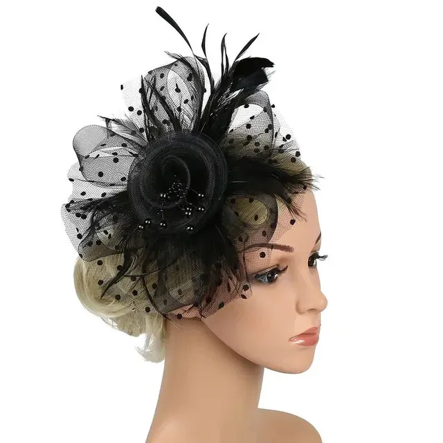 Tea Party Headband Wedding Cocktail Mesh Flower Feathers Hair Clip Fascinator Hat for Women