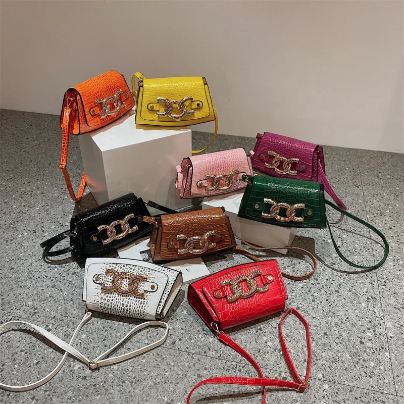 2022 New Women Handbag and Purse Brand Women Shoulder Bags High Quality Alligator Pattern PU Leather Handbags with Bling Diamond