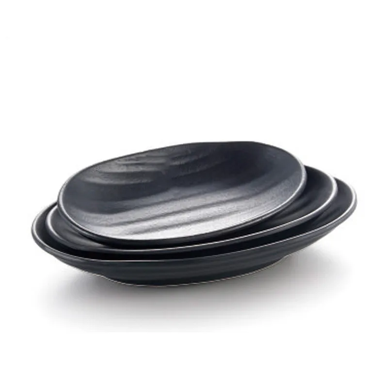 Home Restaurant Irregular Appetizer Plates Custom Mate Black Melamine Dinnerware Plate