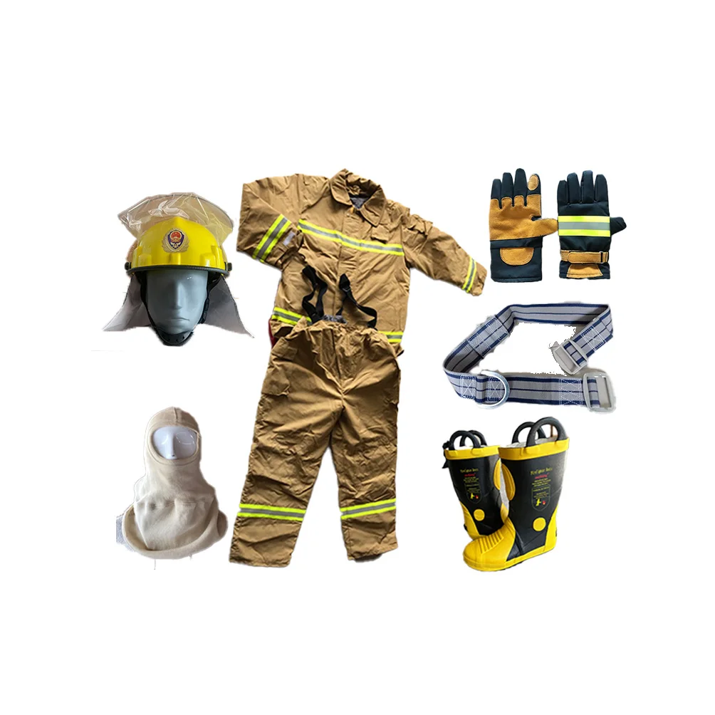 EN469 EN443 EN15090 Fireman Gear firefighter suit with helmet glove boot  and waist belt hood