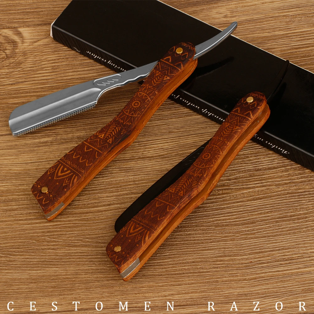 Accept Private Logo New Arrivals Classic Black Folding Handle Hair Eyebrow Beard Safety Single Straight Razor Shaving Razor