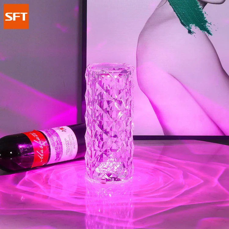 SFT Nordic Crystal Table Lamp Bedroom Touch Dimming Atmosphere Night Light Rose Projector Lamp Decor for Home Restaurant