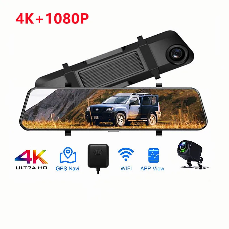 12 Inch touch screen Sony IMX415 dual lens Car Black Box car dash camera front and back 4K with WIFI GPS Rear View Mirror