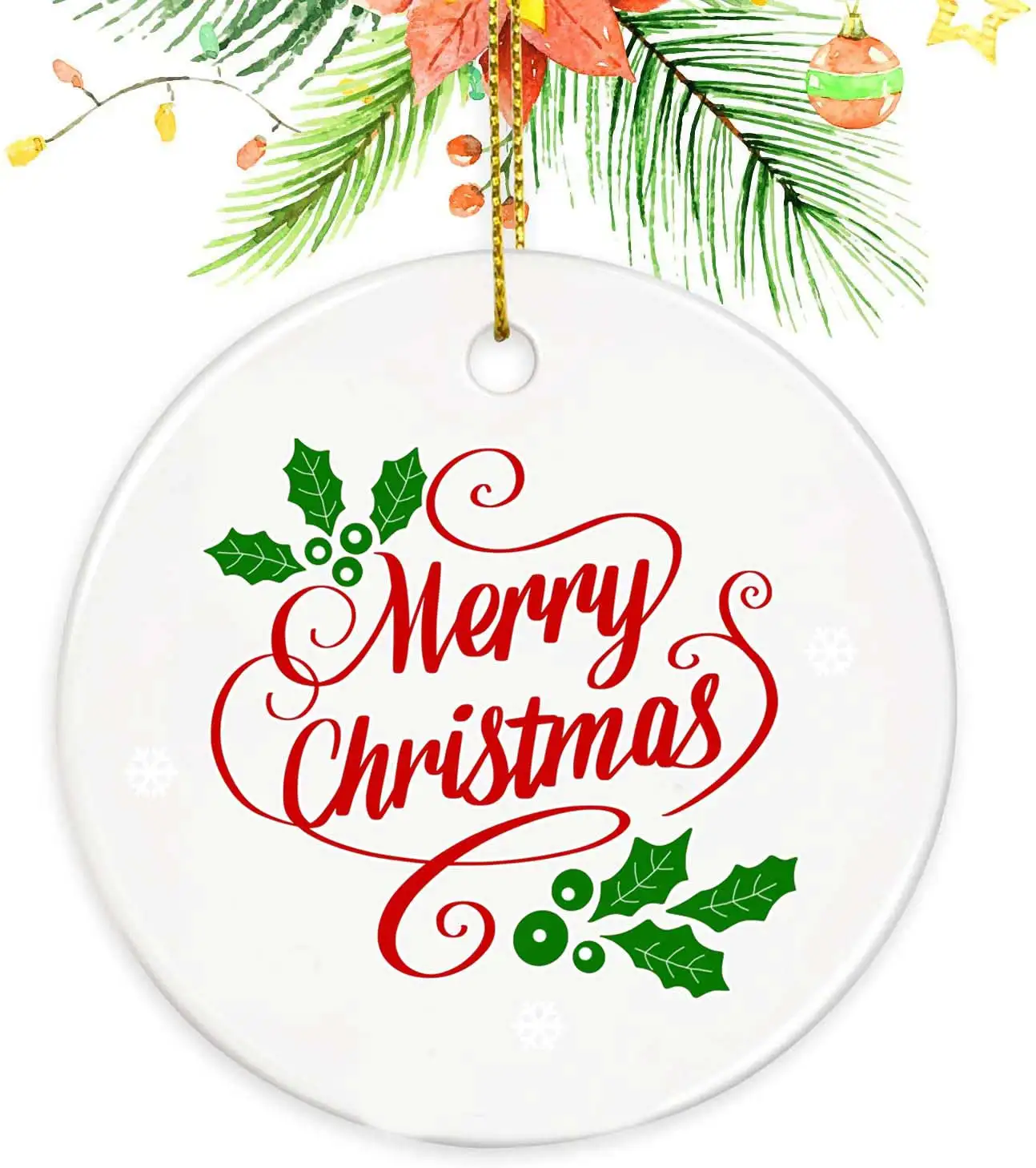Custom 2022 round ceramic christmas gift  2.85 inch christmas decorations indoor christmas ornament