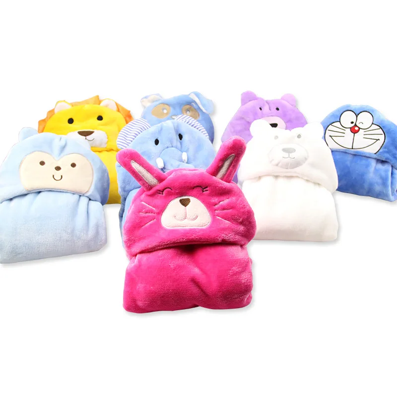 Custom Promotional Soft Absorbent Microfiber Coral Fleece Bathroom Animal Pattern Hooded Kids Baby Bath Towel