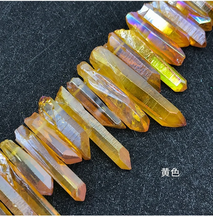 wholesale bulk natural raw mini  small aura  electroplate colorful drilled quartz crystal point pendant necklace