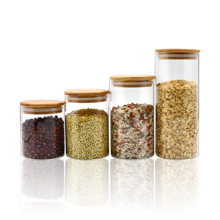 500ml 16oz Square Air tight Borosilicate Glass Spice Storage Container Canister Jar with Bamboo Lid
