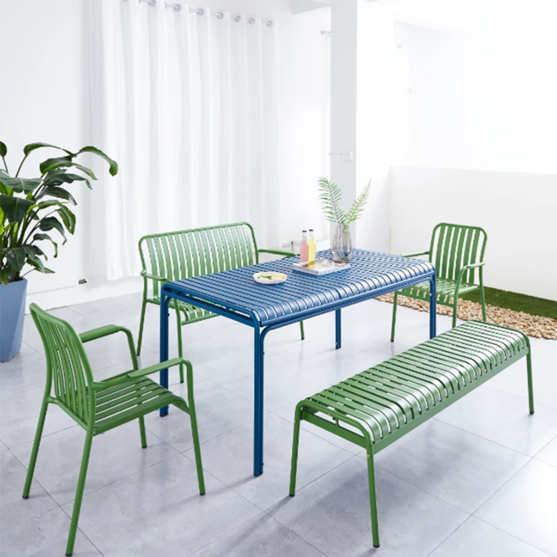 Factory Wholesale Aluminum Furniture Light Weight Nodic Arm Chair Outdoor Garden Table Dinning Set Colorful Chair