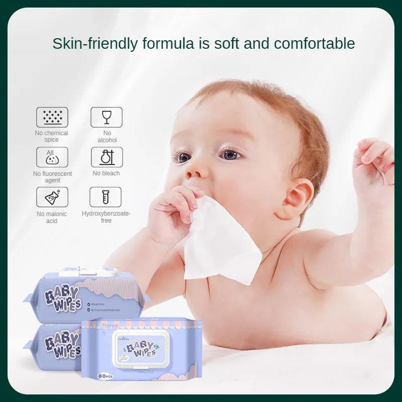 Wholesale 80pcs Soft Care Organic Sensitive Moisturizing Water Wet Wipes Baby Wipes For Babies