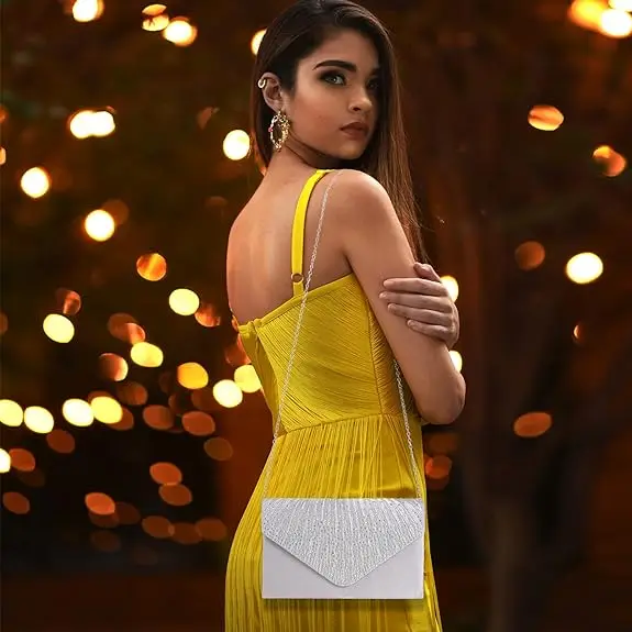 Clutch Purse Evening Bag for Women Prom Sparkling Handbag With Detachable Chain for Wedding and Party