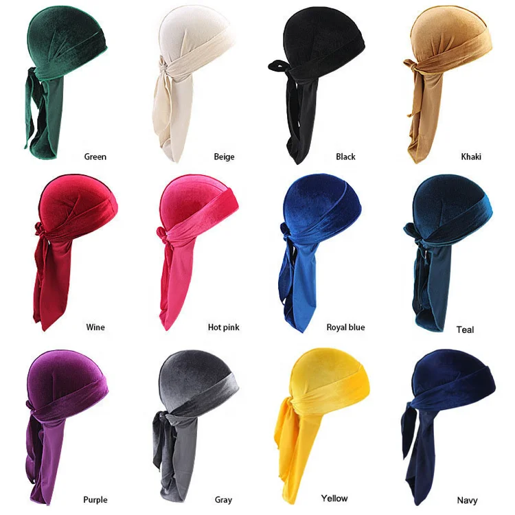 Low MOQ women men hair accessories wholesale velvet customize durag with customized logo