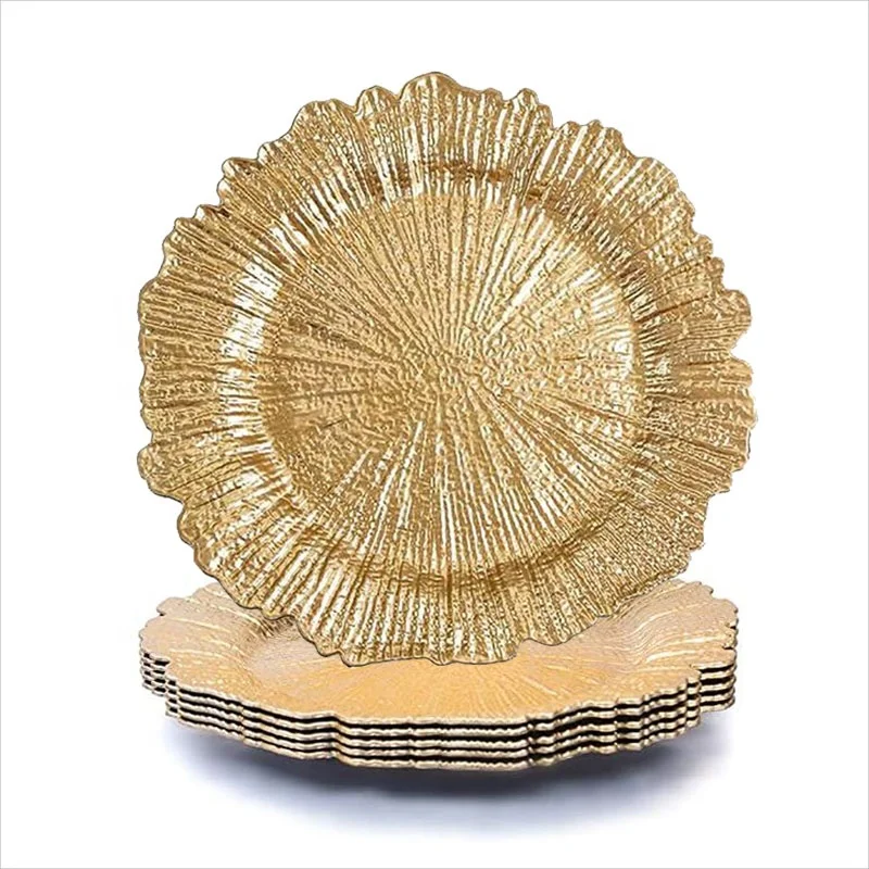 13' Luxury Gold Reef Charger Plate Round Shape Durable Wedding Party Use Silver Gold Plastic Charger Plates