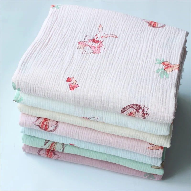 
100% cotton double crepe gauze sleepwear baby blanket kids rabbit print fabric 