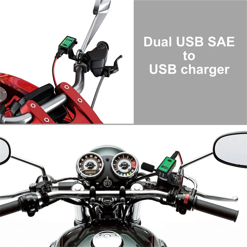 Motorcycle Accessories 5V 3.1A Motorcycle Phone USB Charger SAE to USB Adapter with Voltmeter & ON/OFF Switch