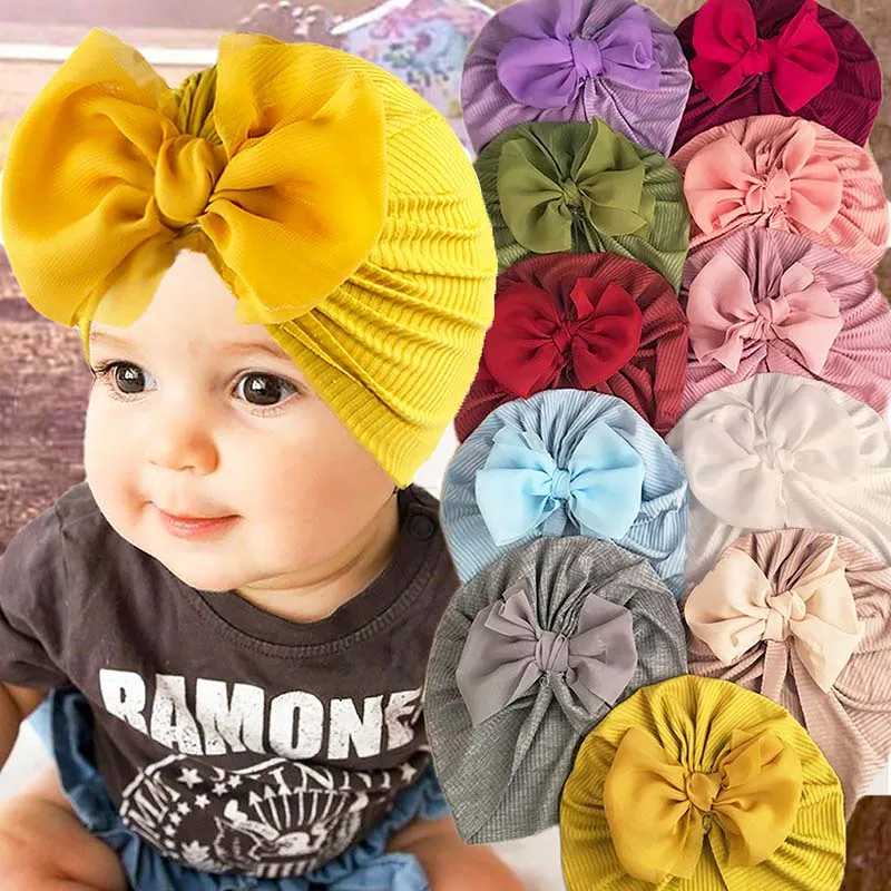 Popular Baby Turban Toddler Bow Hat Kids Girl Cute Polyester Cap Pure Color Turban Hat Newborn Accessories Soft Hat