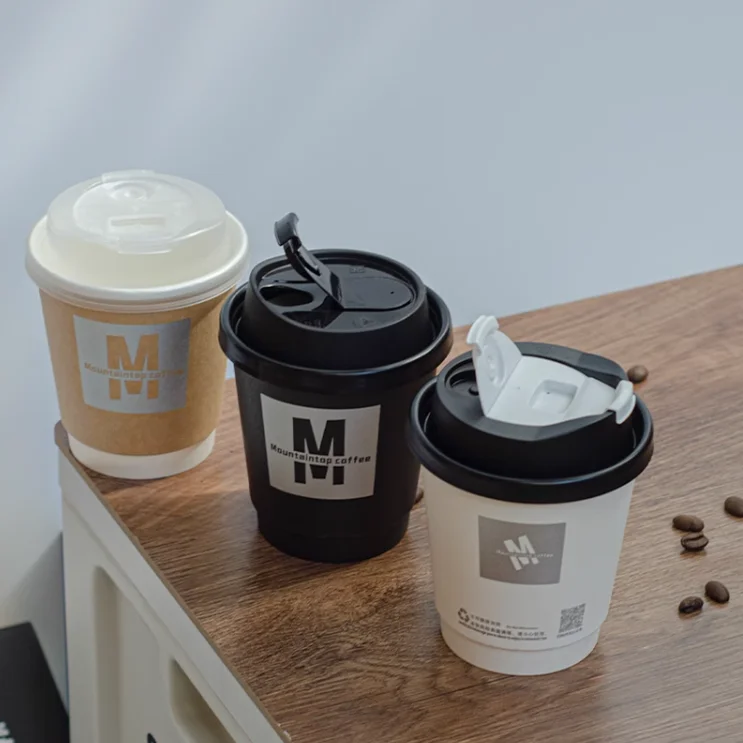 Printed Logo recyclable 16 20 22oz double wall paper cup for hot drinks custom disposable printed paper coffee cup with lids