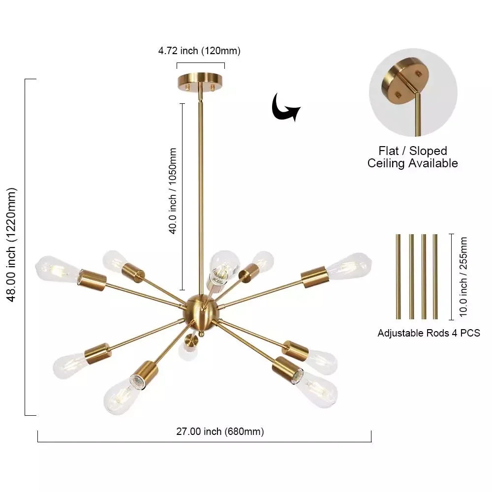 
EEA Brass Sputnik Chandelier Antique Contemporary Black Luxury Modern Chandelier Lighting for Dining Room 